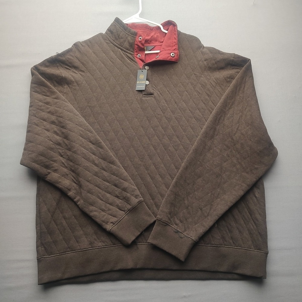 Fusion Men's Brown‎  1/4 Button Up Mock-Neck Cotton'S Pullover Insulated XXL NWT